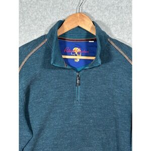 Robert Graham Mens Teal Waffle Knit Quarter Zip Pullover Skull Logo Sweater L